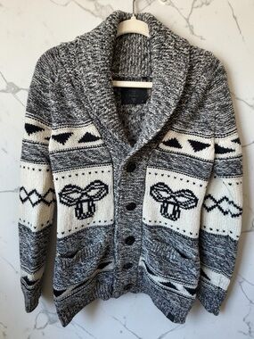 Aritzia TNA 100% Lambswool Fair Isle Shawl Collar Cardigan Sweater Women’s Small